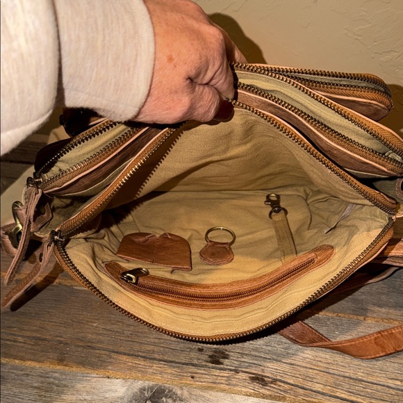 Genuine Leather Crossbody Bag - Tan - Picture 7 of 7
